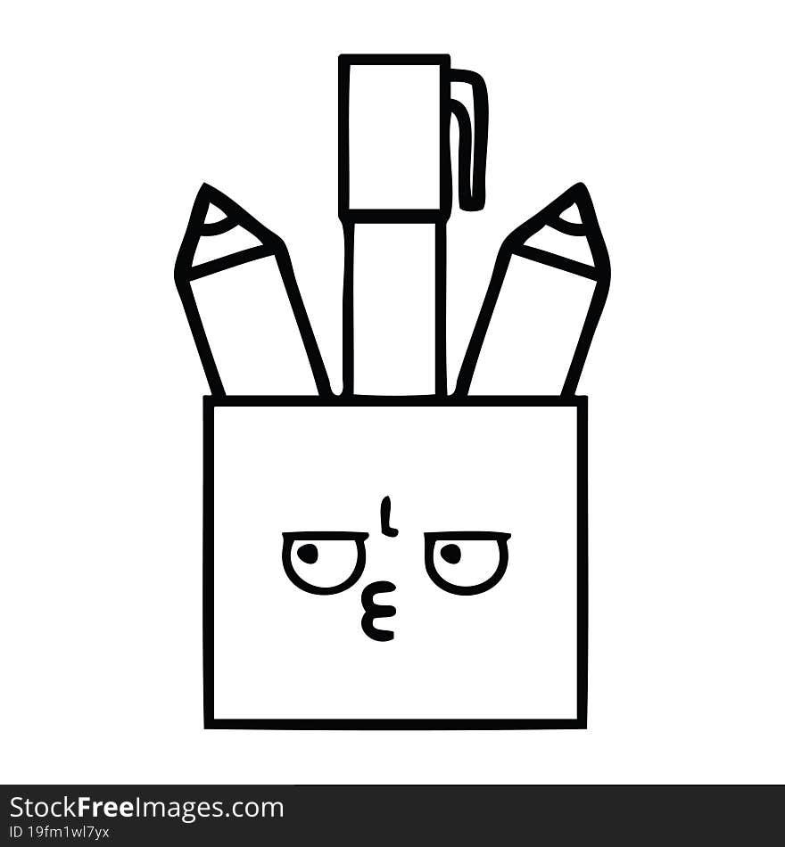 line drawing cartoon of a pencil pot