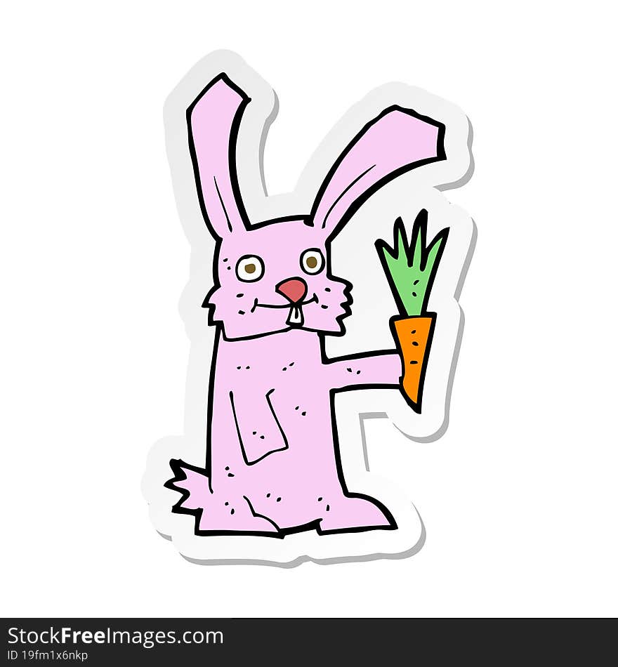 Sticker Of A Cartoon Rabbit With Carrot