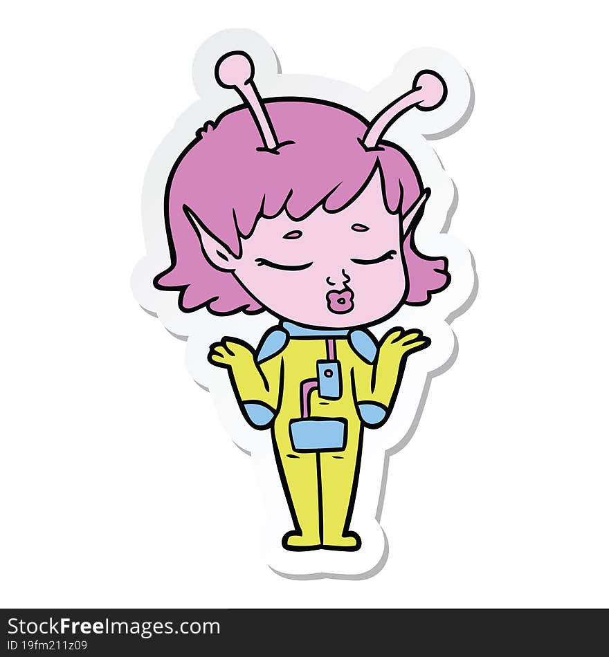 sticker of a cartoon alien girl