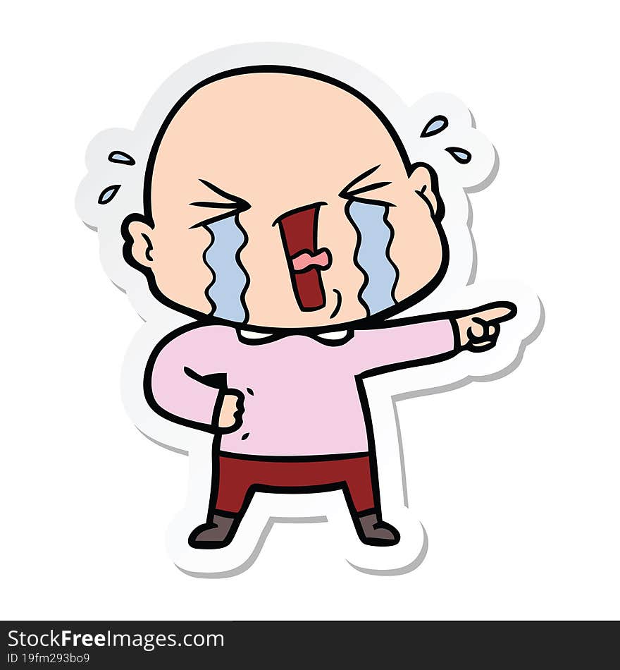 sticker of a cartoon crying bald man