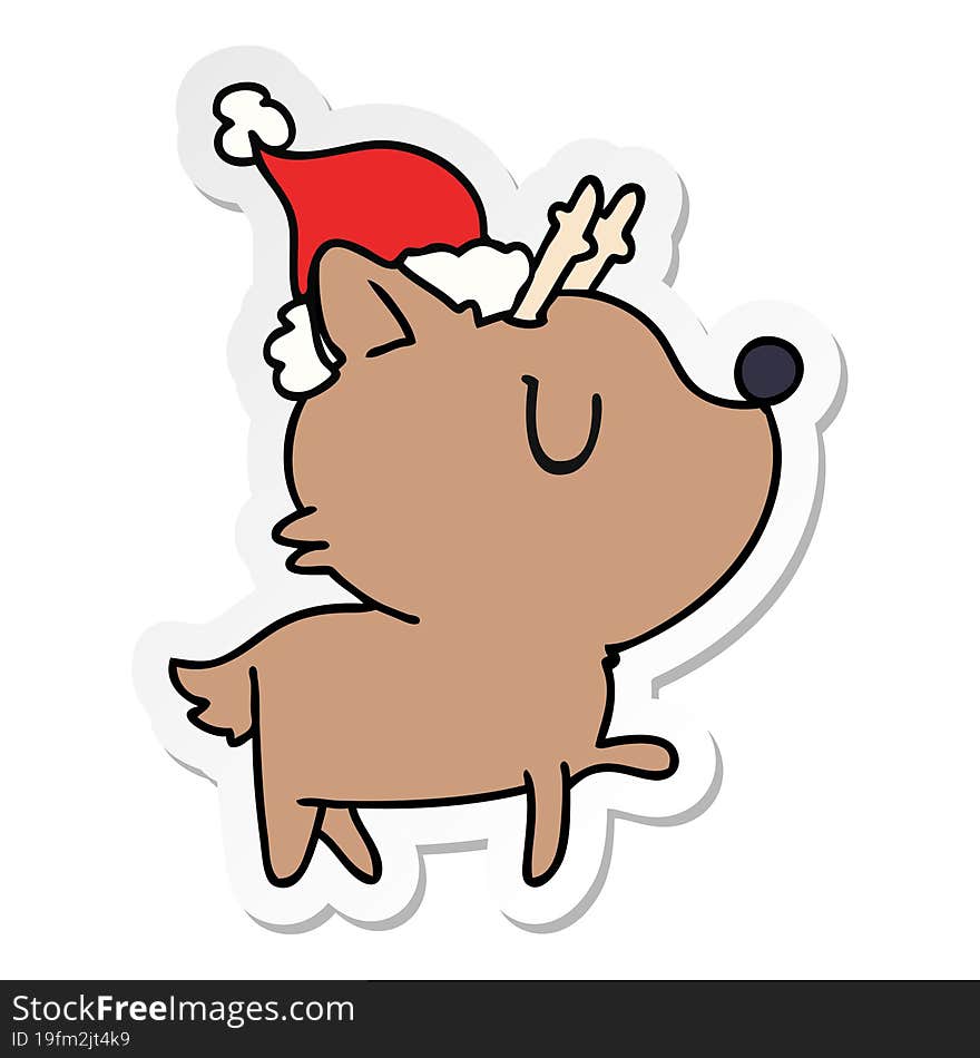 hand drawn christmas sticker cartoon of kawaii deer