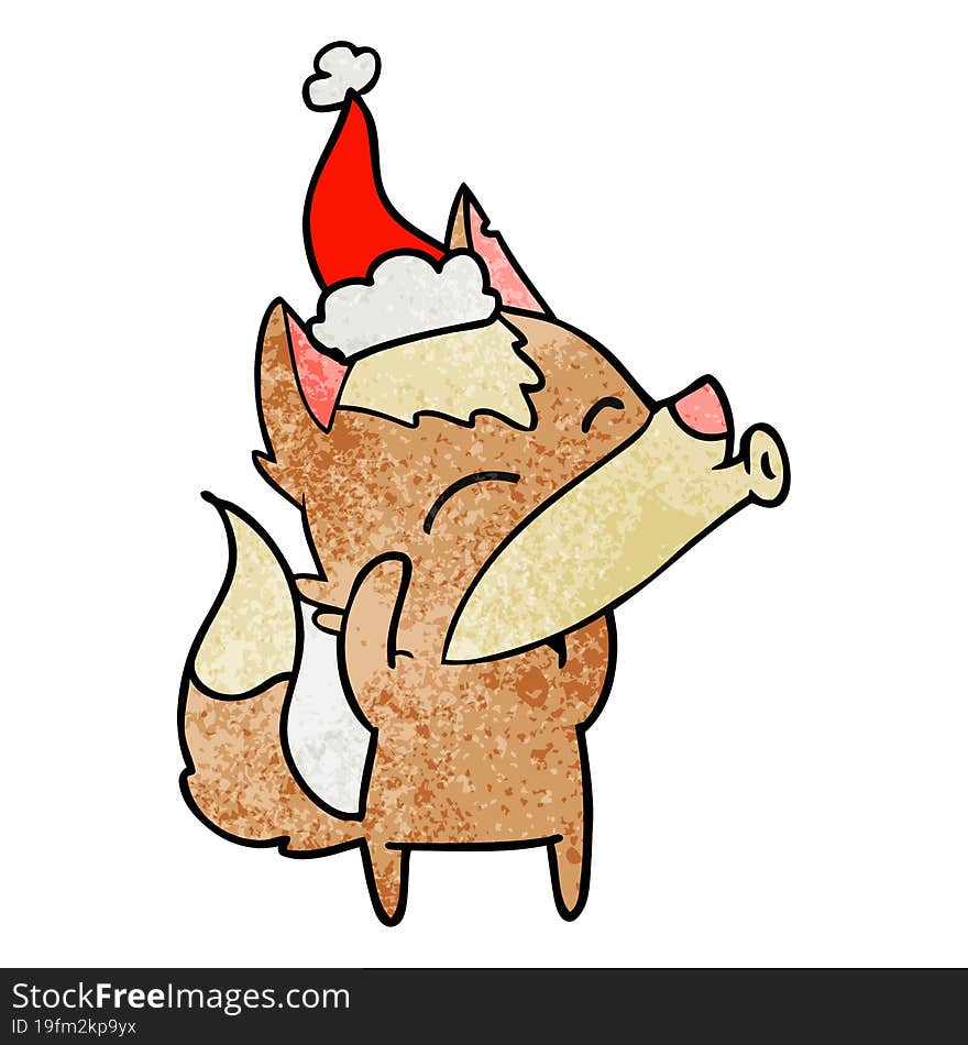 howling wolf textured cartoon of a wearing santa hat