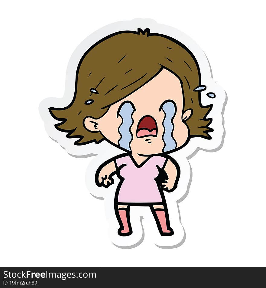 Sticker Of A Cartoon Woman Crying