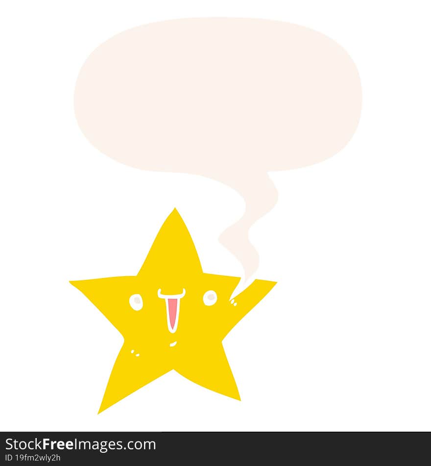 cute cartoon star and speech bubble in retro style