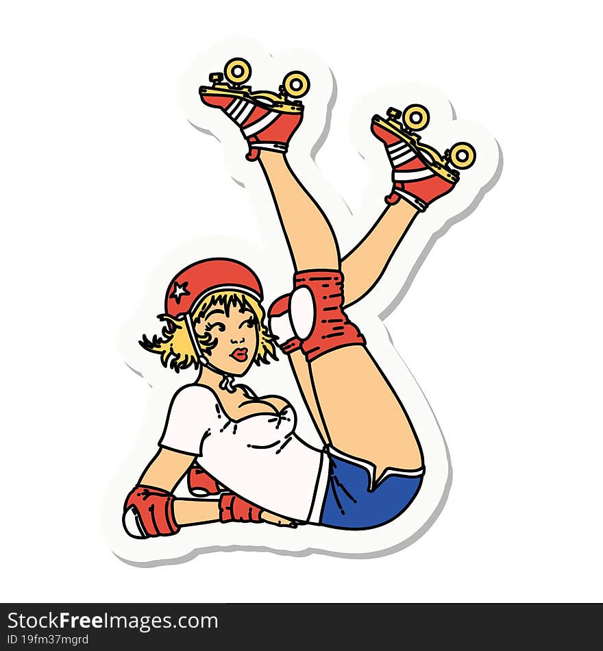 tattoo style sticker of a pinup roller derby girl