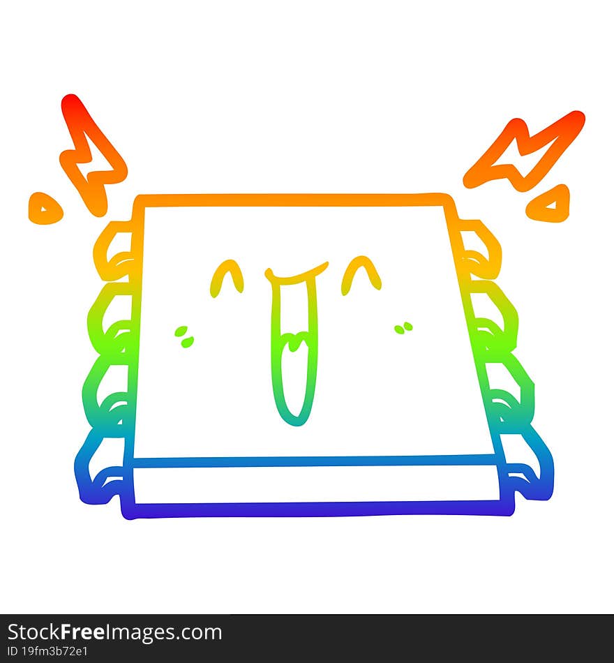 rainbow gradient line drawing of a happy computer chip cartoon