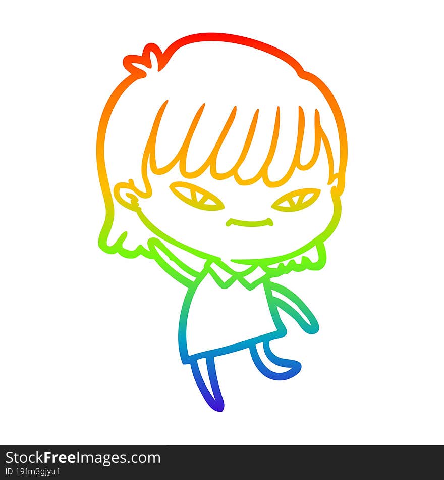 rainbow gradient line drawing of a cartoon woman