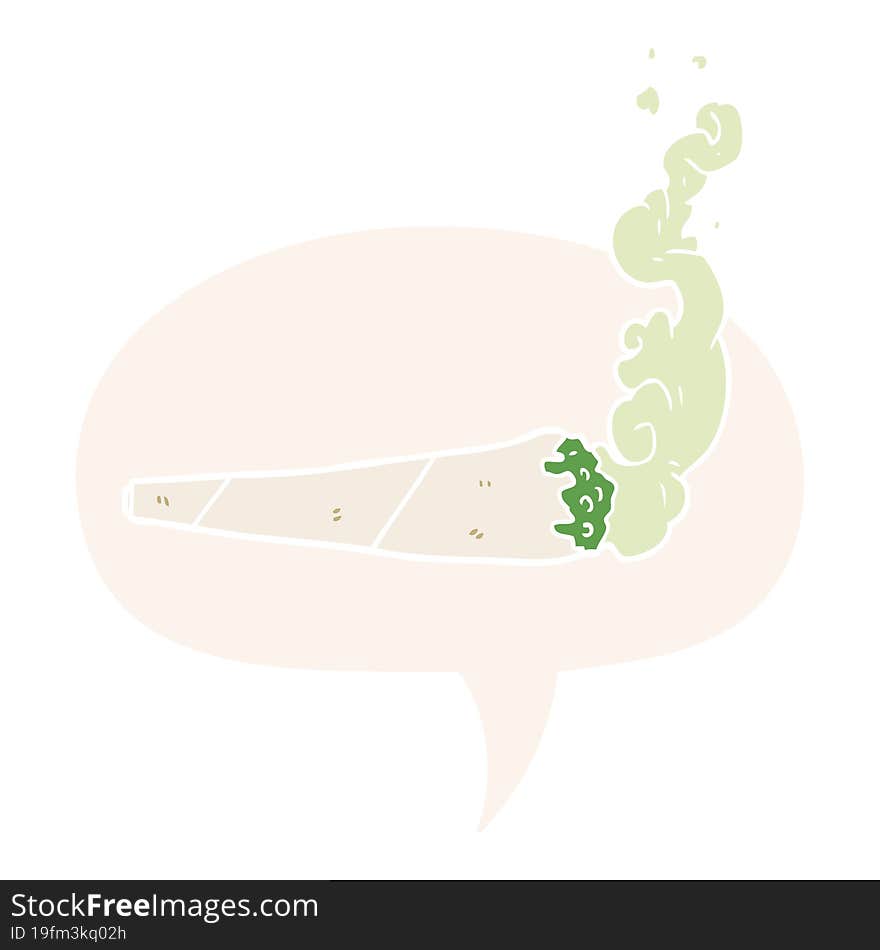 cartoon marijuiana joint and speech bubble in retro style