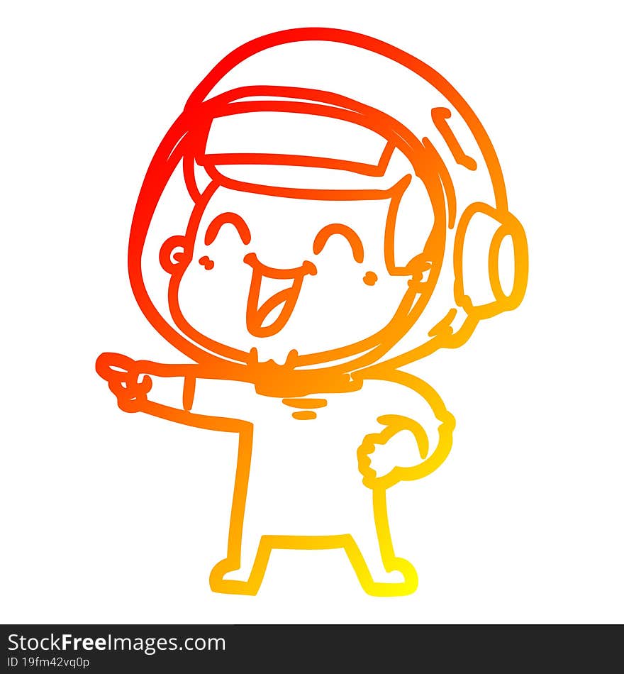 warm gradient line drawing of a happy cartoon astronaut