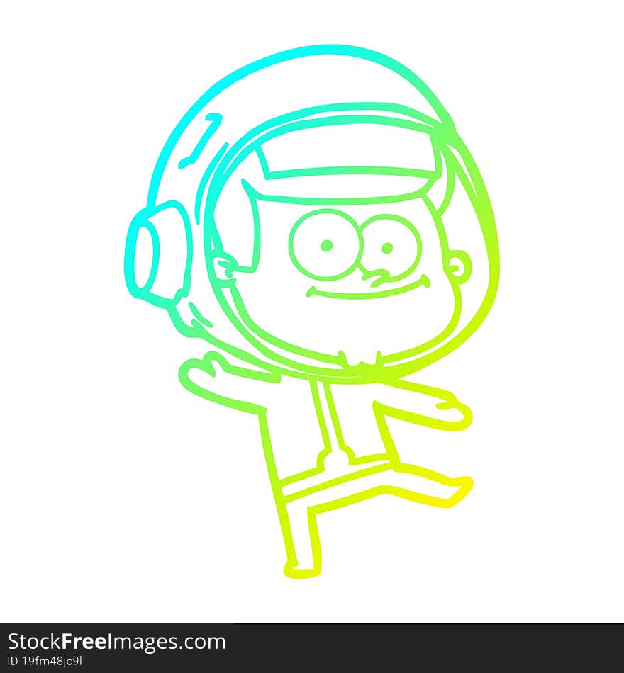 cold gradient line drawing of a happy astronaut cartoon