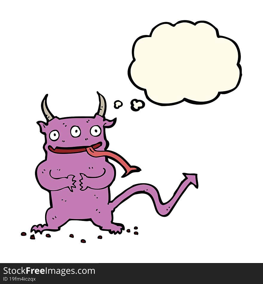 cartoon little demon with thought bubble