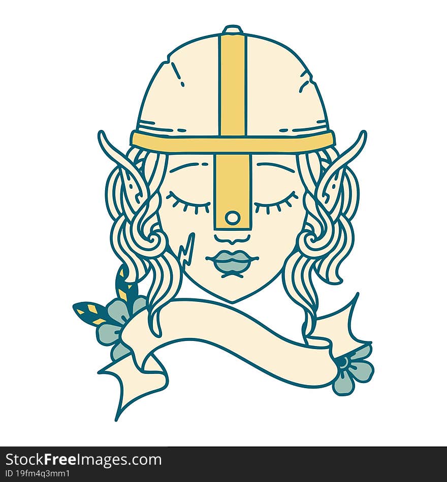 Retro Tattoo Style elf fighter character face. Retro Tattoo Style elf fighter character face