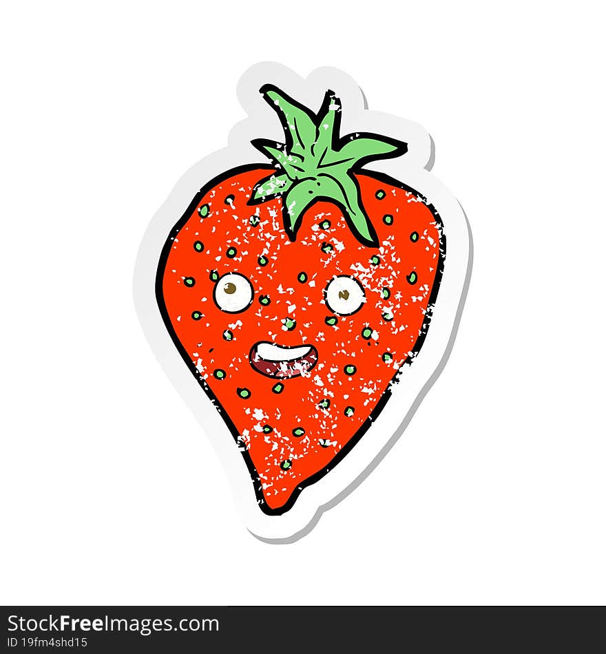 retro distressed sticker of a cartoon strawberry