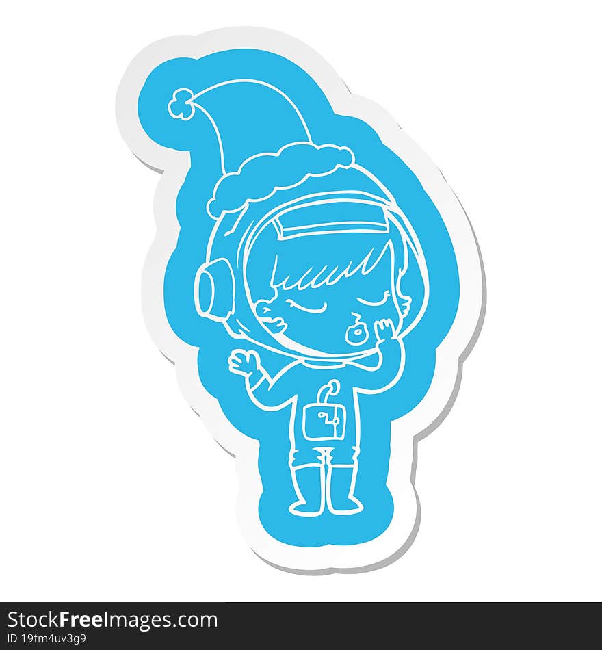 cartoon  sticker of a pretty astronaut girl wearing santa hat