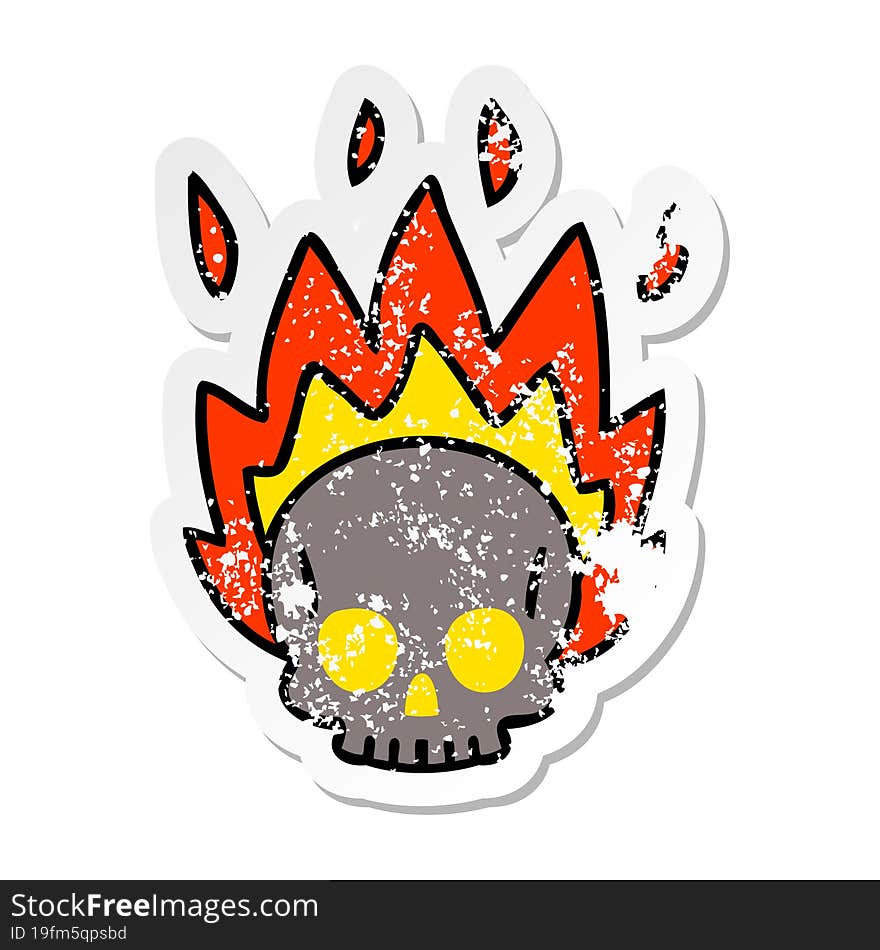 Distressed Sticker Of A Quirky Hand Drawn Cartoon Skull