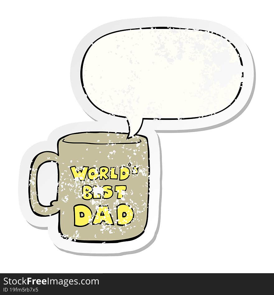 worlds best dad mug with speech bubble distressed distressed old sticker. worlds best dad mug with speech bubble distressed distressed old sticker