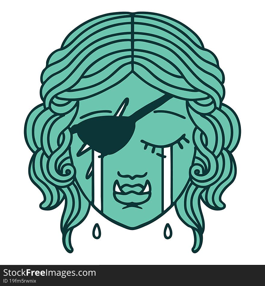 Crying Half Orc Rogue Character Face Illustration