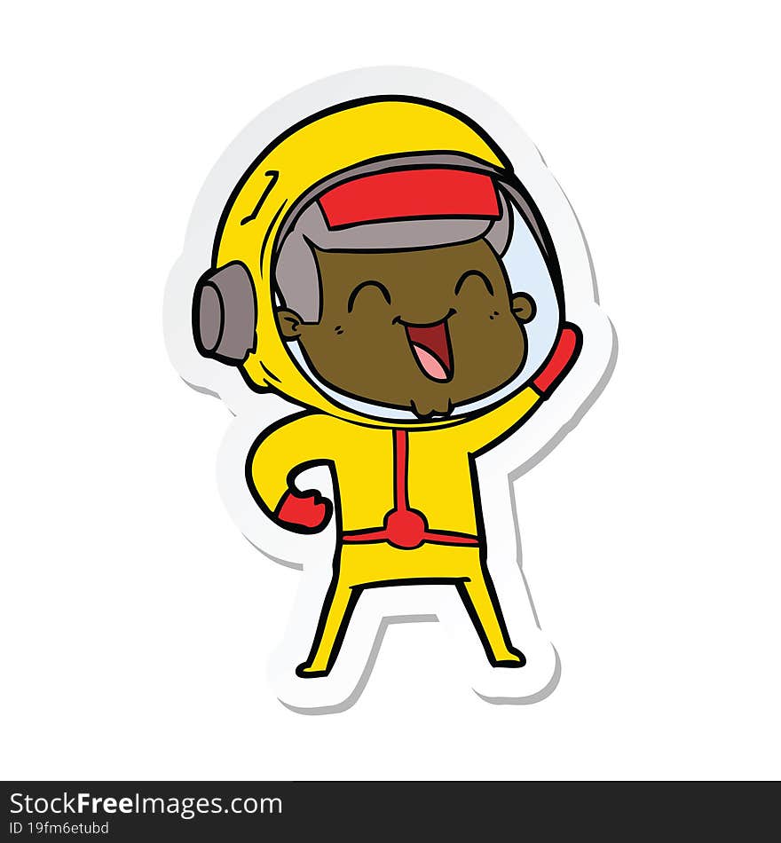 sticker of a happy cartoon astronaut