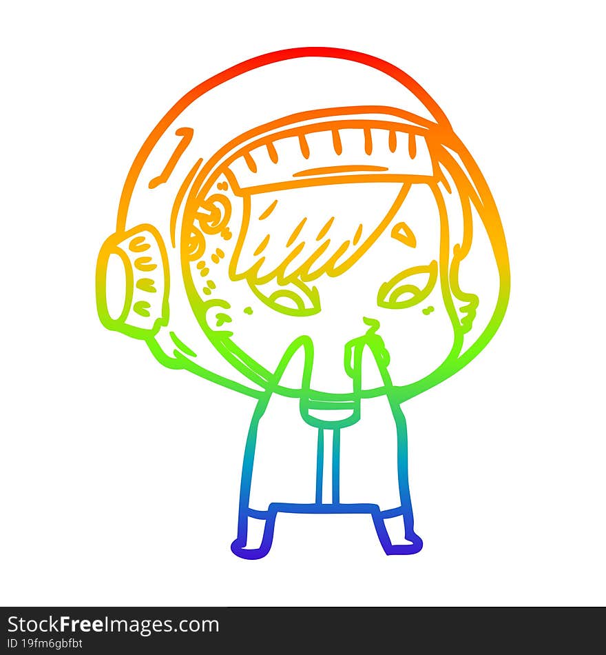 rainbow gradient line drawing of a cartoon astronaut woman