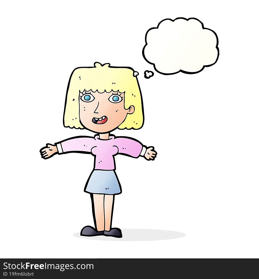 cartoon excited woman with thought bubble