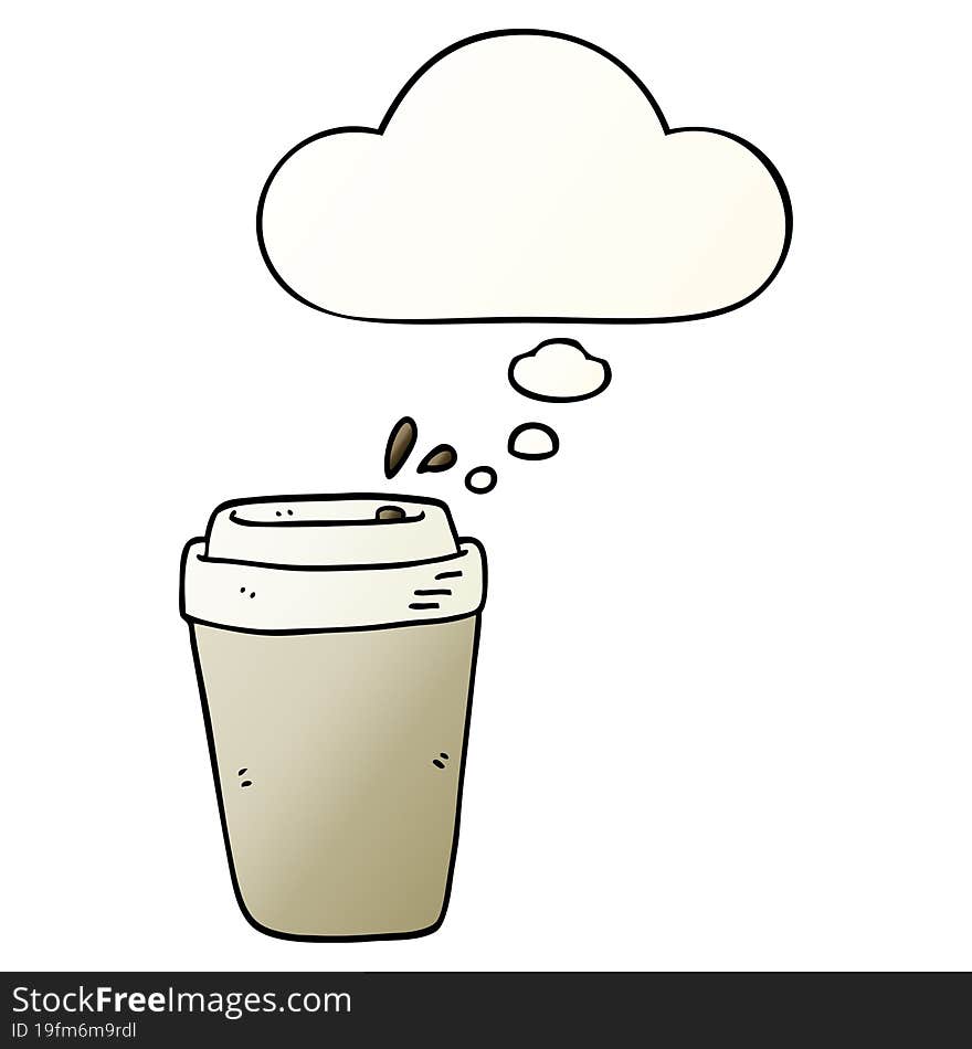 cartoon coffee cup and thought bubble in smooth gradient style