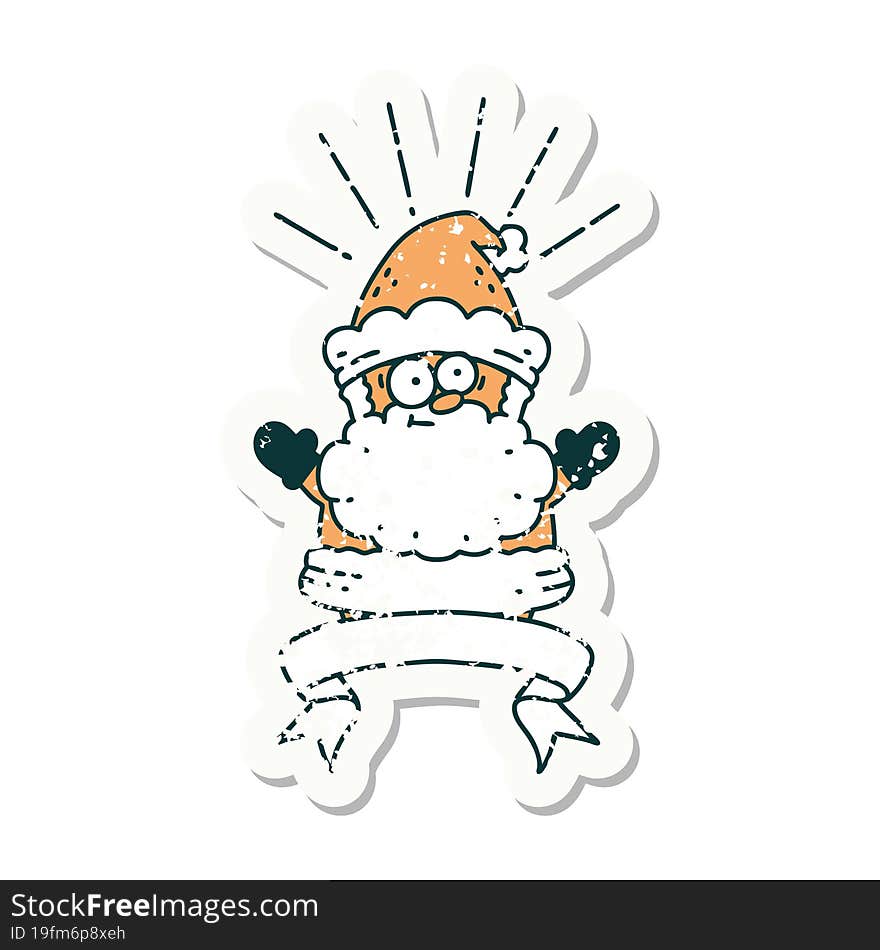 grunge sticker of tattoo style santa claus christmas character