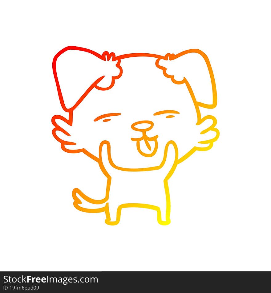 warm gradient line drawing cartoon dog sticking out tongue