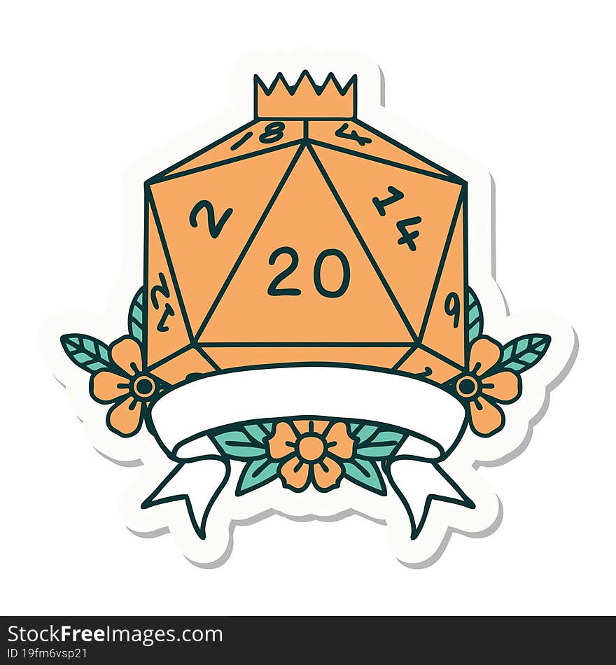 Natural 20 Critical Hit D20 Dice Roll Sticker