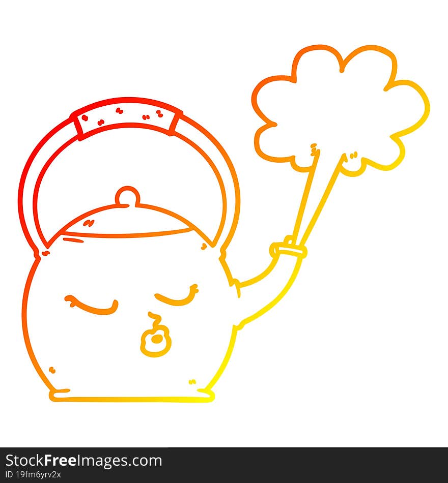 warm gradient line drawing of a cartoon boiling kettle