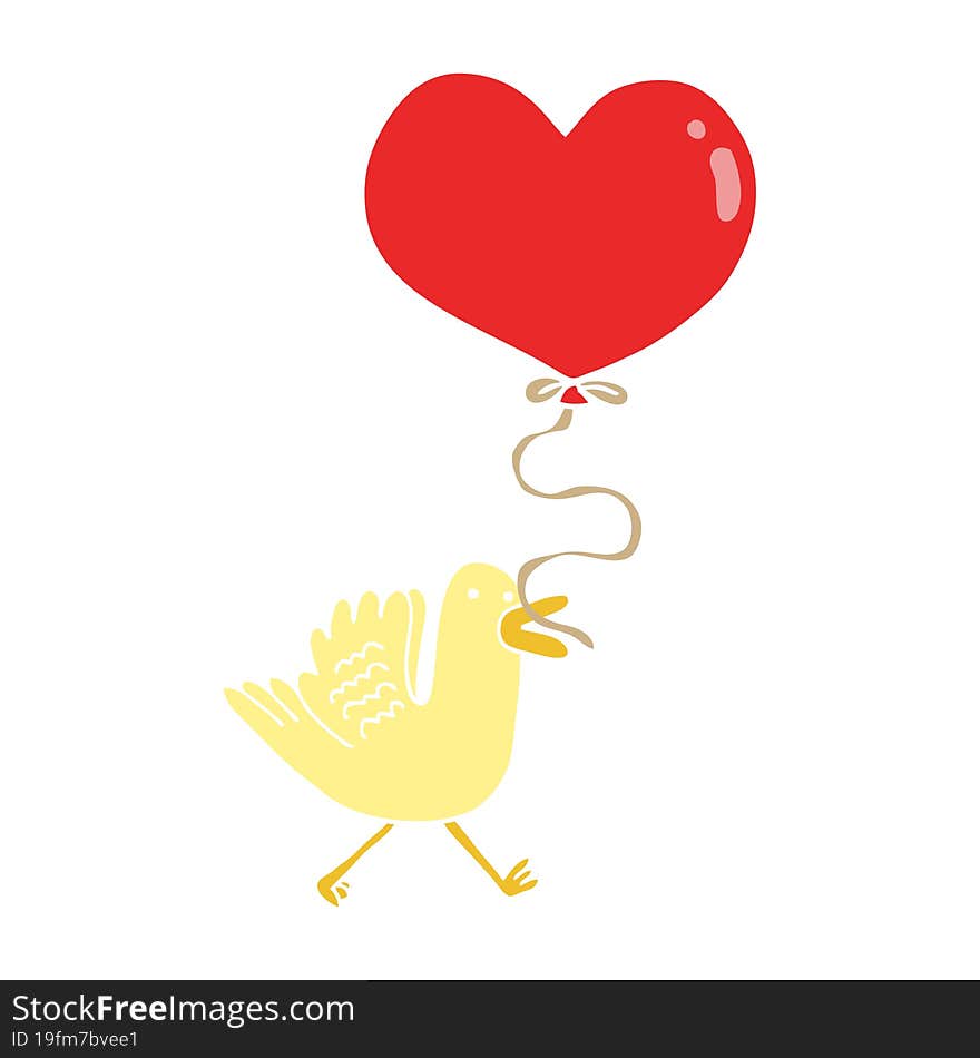 flat color style cartoon bird with heart balloon