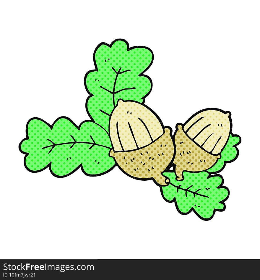 Cartoon Acorns And Leaves