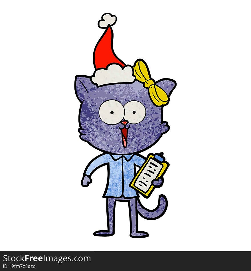 textured cartoon of a cat wearing santa hat