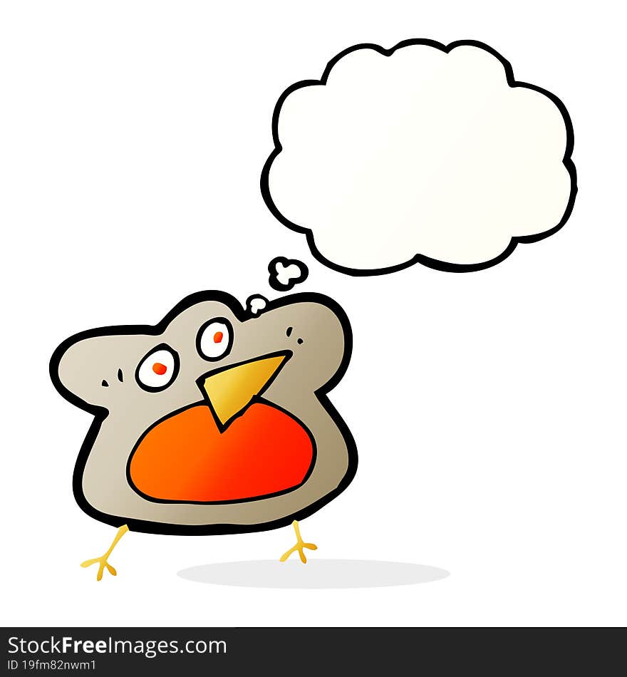 funny cartoon robin with thought bubble