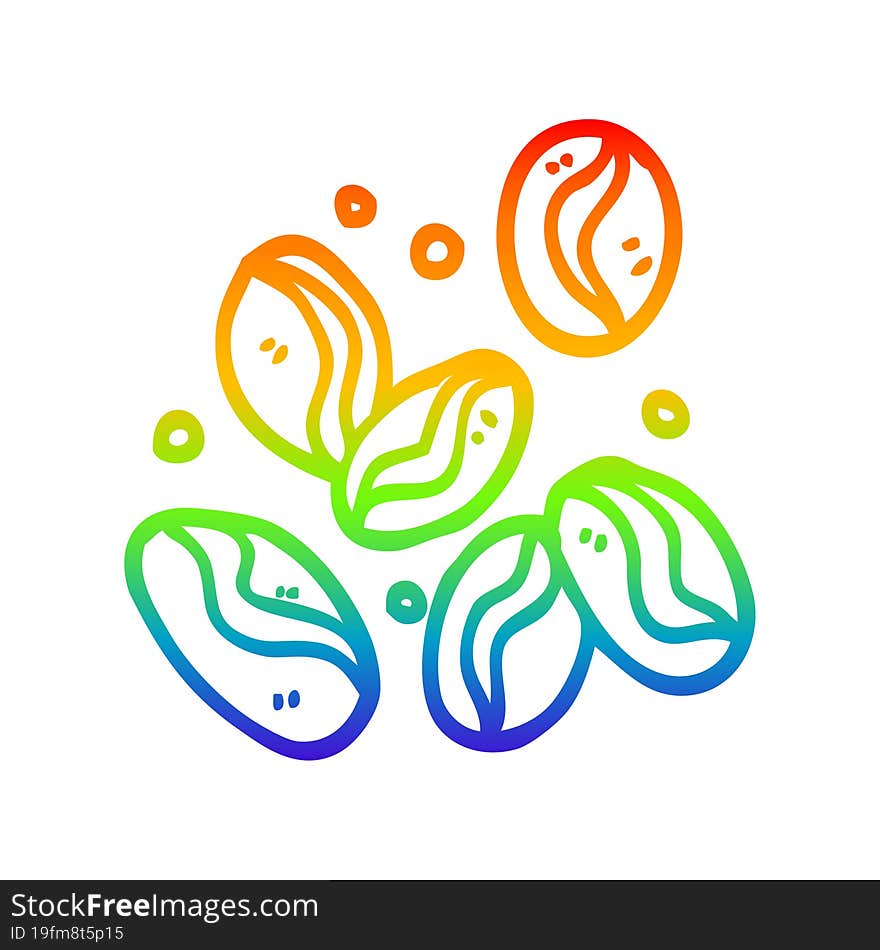 rainbow gradient line drawing of a cartoon coffee beans