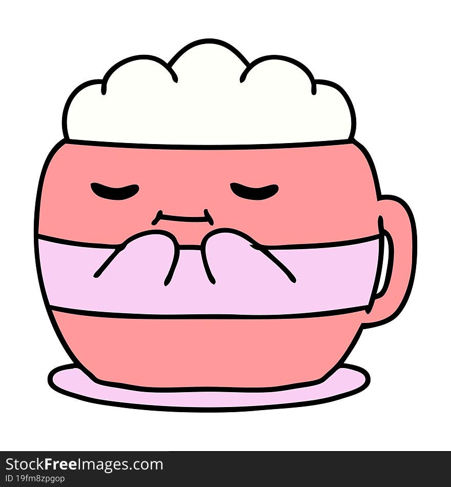 cartoon of a happy mug full of hot chocolate. cartoon of a happy mug full of hot chocolate