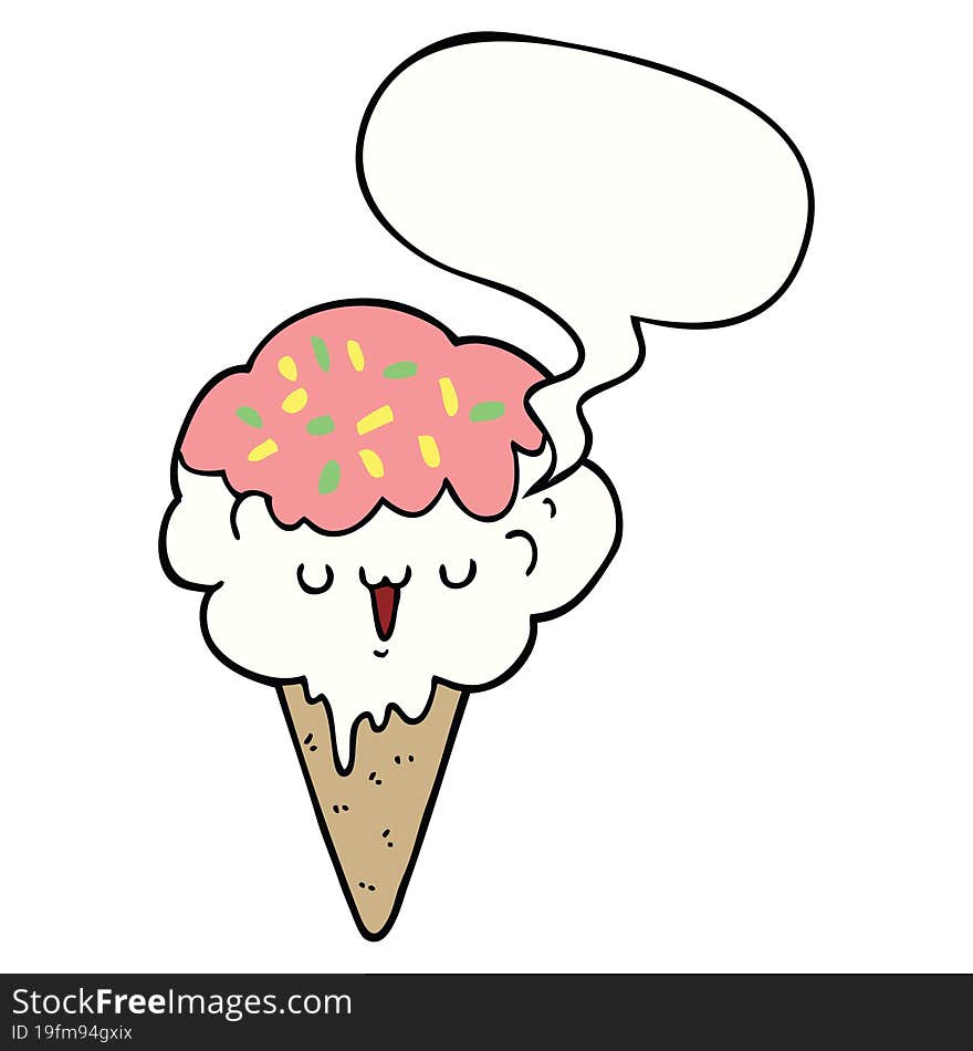 cartoon ice cream with speech bubble. cartoon ice cream with speech bubble