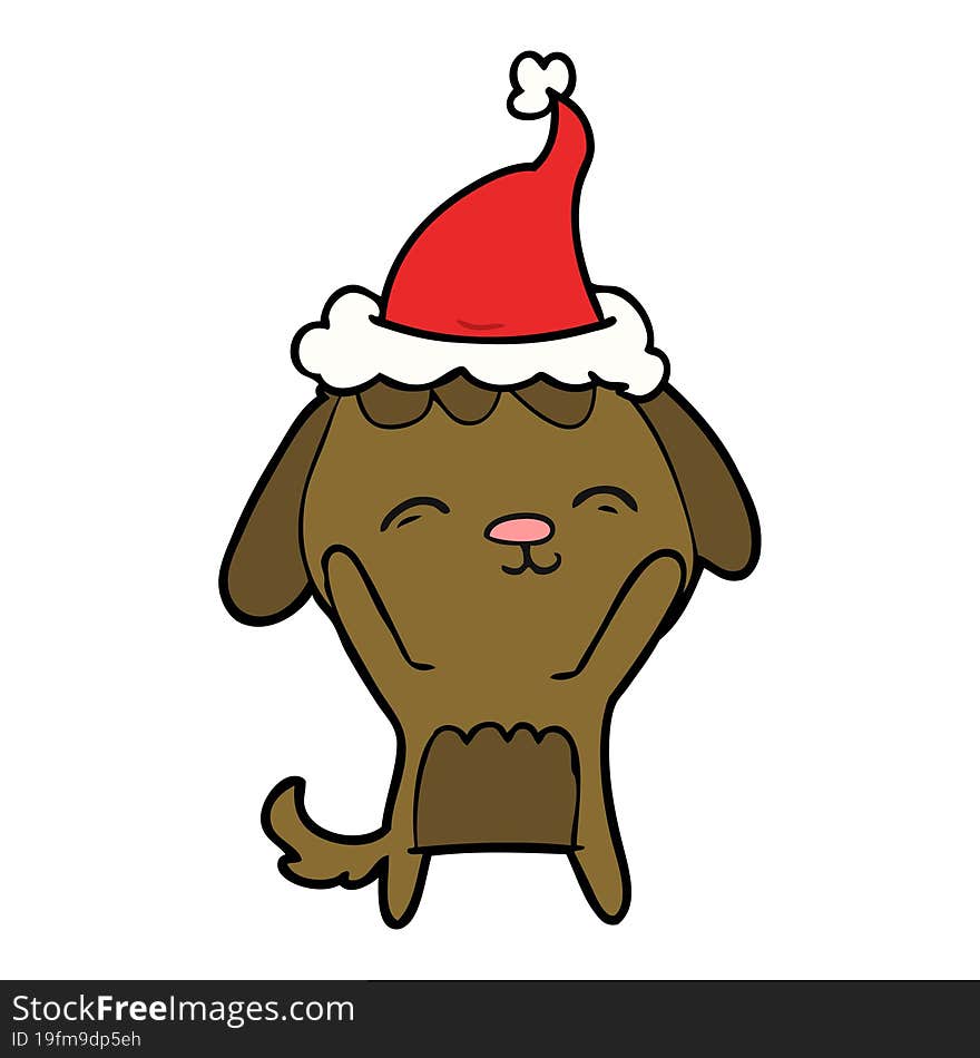 happy line drawing of a dog wearing santa hat