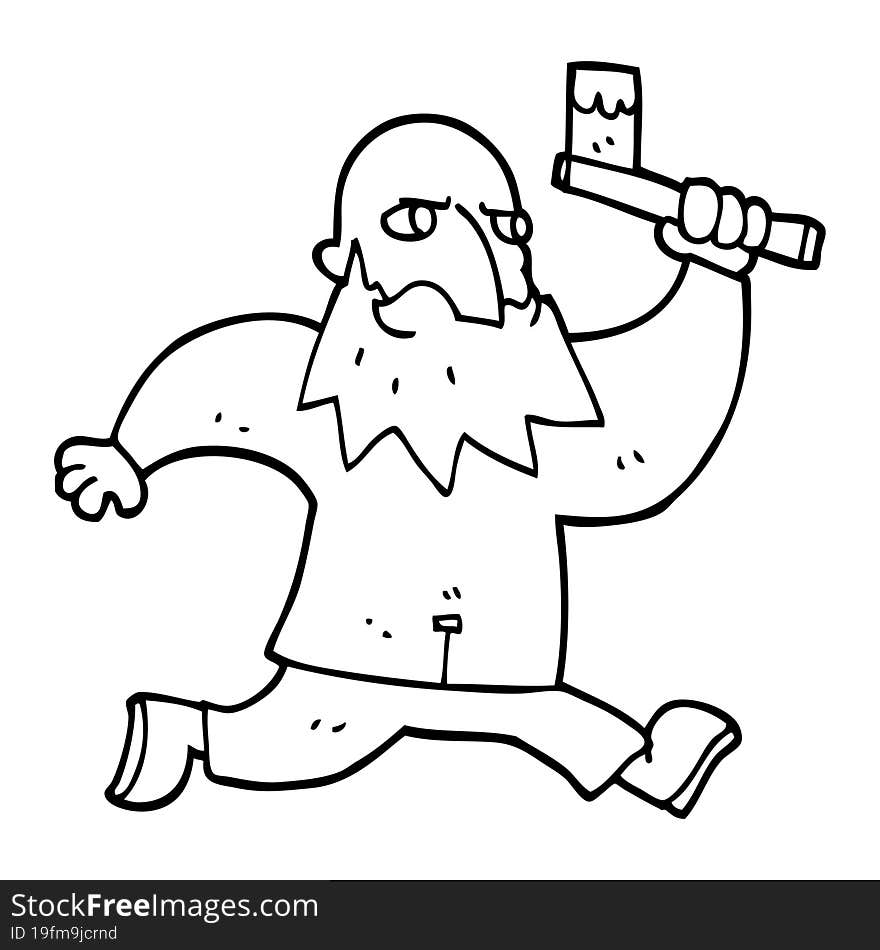 Line Drawing Cartoon Man With Bloody Axe