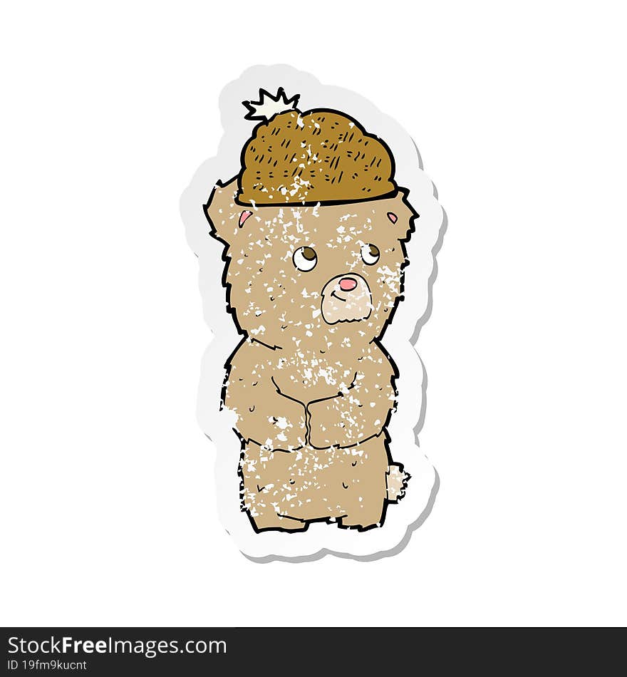 retro distressed sticker of a cartoon bear in hat