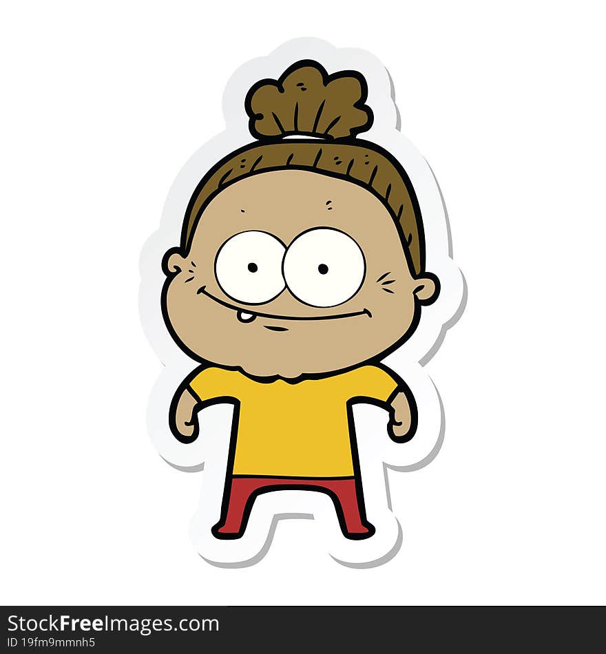 sticker of a cartoon happy old woman