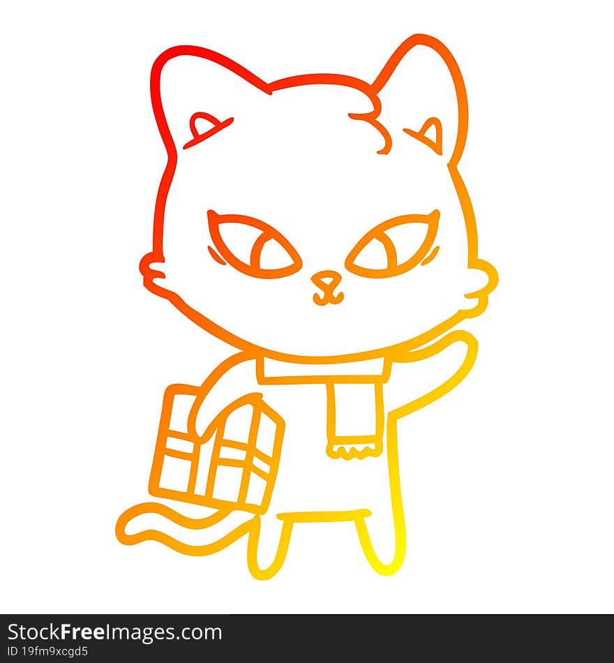 warm gradient line drawing of a cute cartoon cat