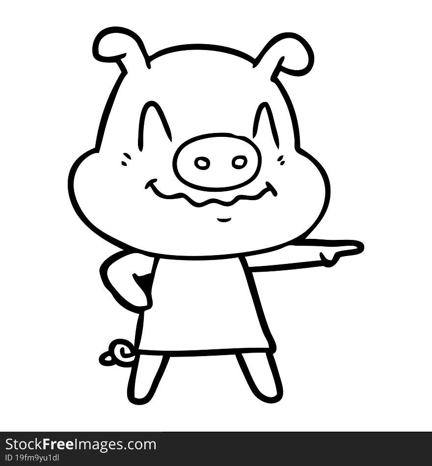 nervous cartoon pig wearing dress. nervous cartoon pig wearing dress