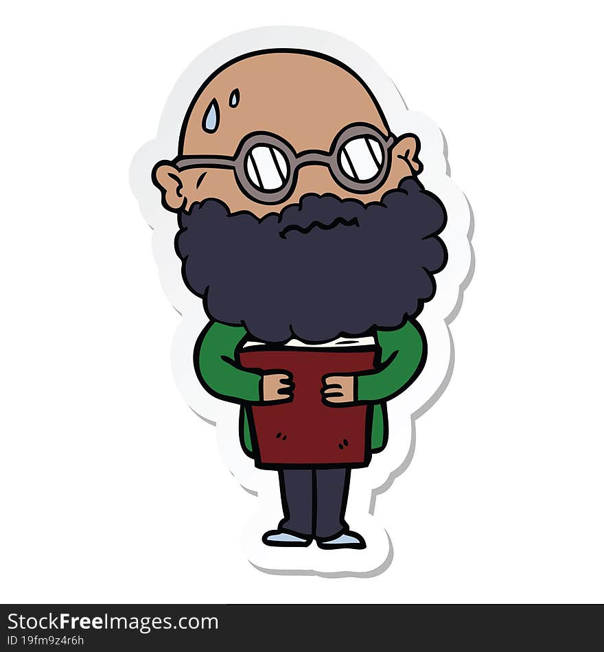 sticker of a cartoon worried man with beard and spectacles