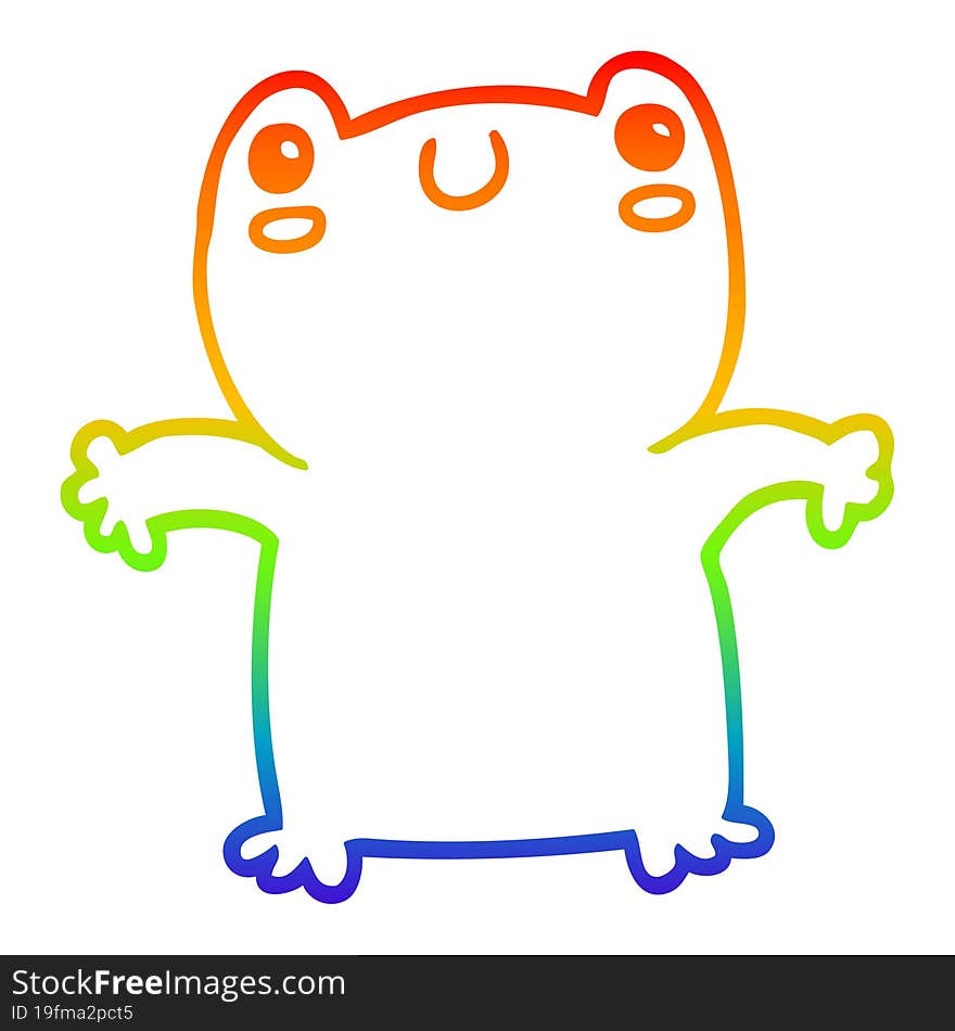 rainbow gradient line drawing of a cartoon frog