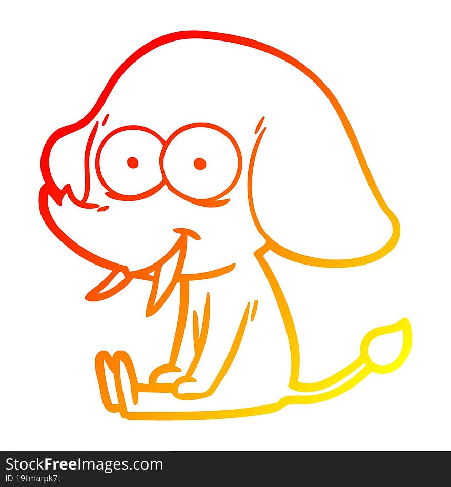 Warm Gradient Line Drawing Happy Cartoon Elephant