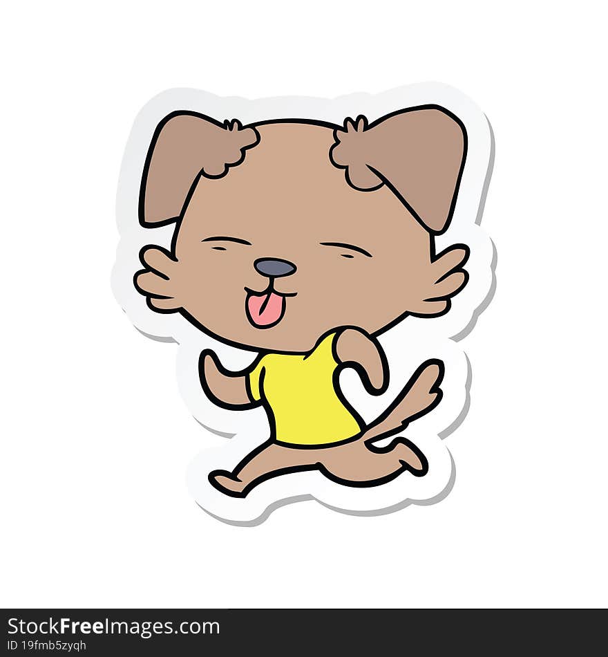 Sticker Of A Cartoon Running Dog Sticking Out Tongue