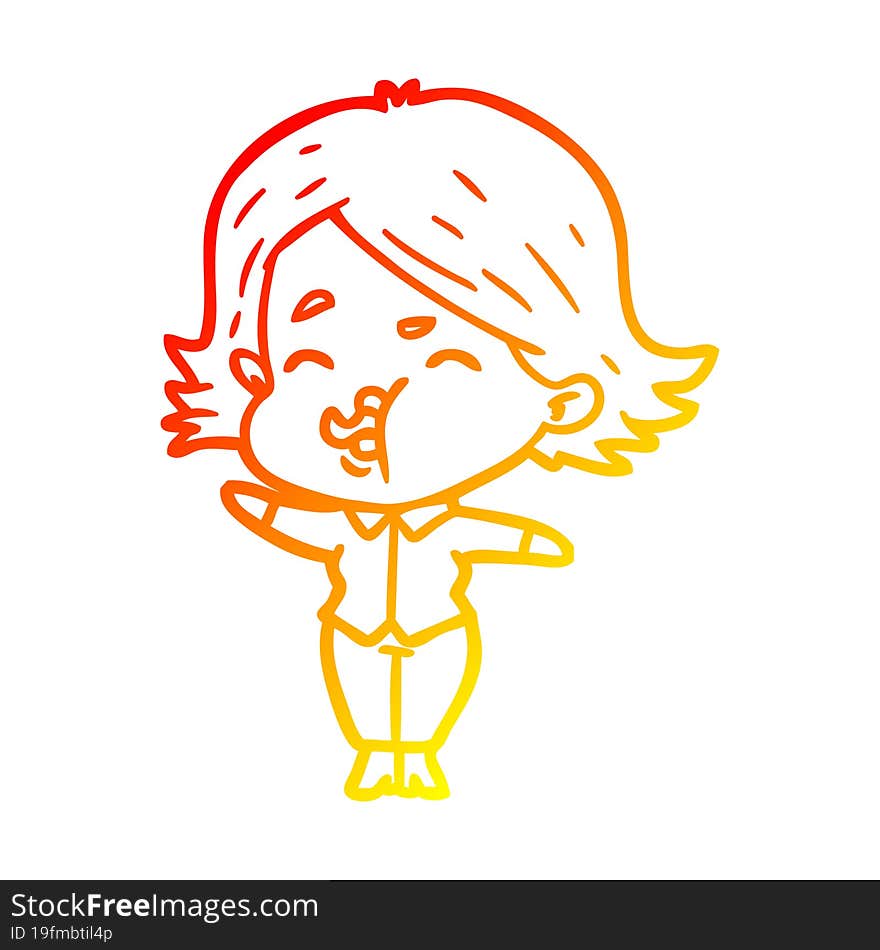 warm gradient line drawing cartoon girl pulling face