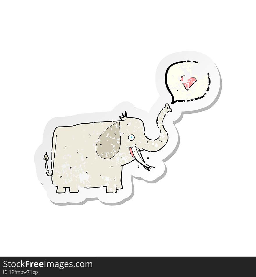 retro distressed sticker of a cartoon elephant with love heart