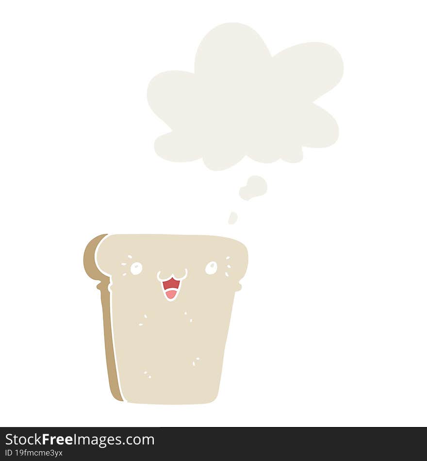 cartoon slice of bread with thought bubble in retro style