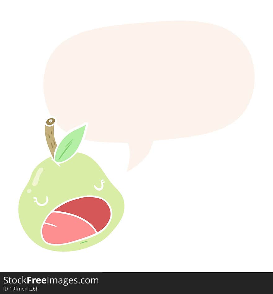 cute cartoon pear and speech bubble in retro style